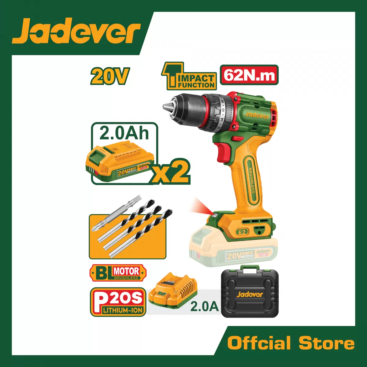สว่านแบตเตอรี่ไร้สาย 20V.(แบตเตอรี่+ที่ชาร์จ)