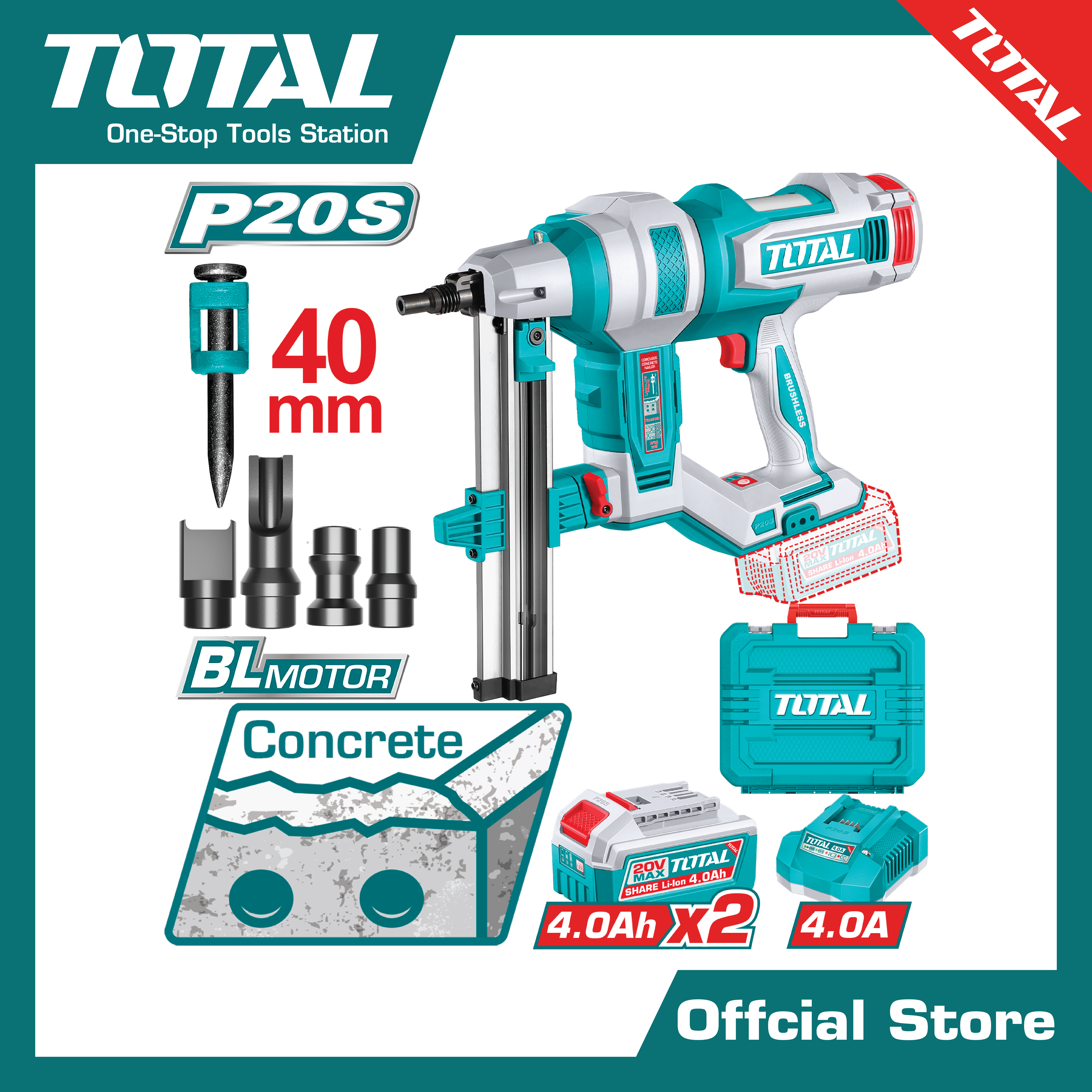 เครื่องยิงคอนกรีตแบตเตอรี่ไร้สาย20V.(แบตเตอรี่+ที่ชาร์จ)