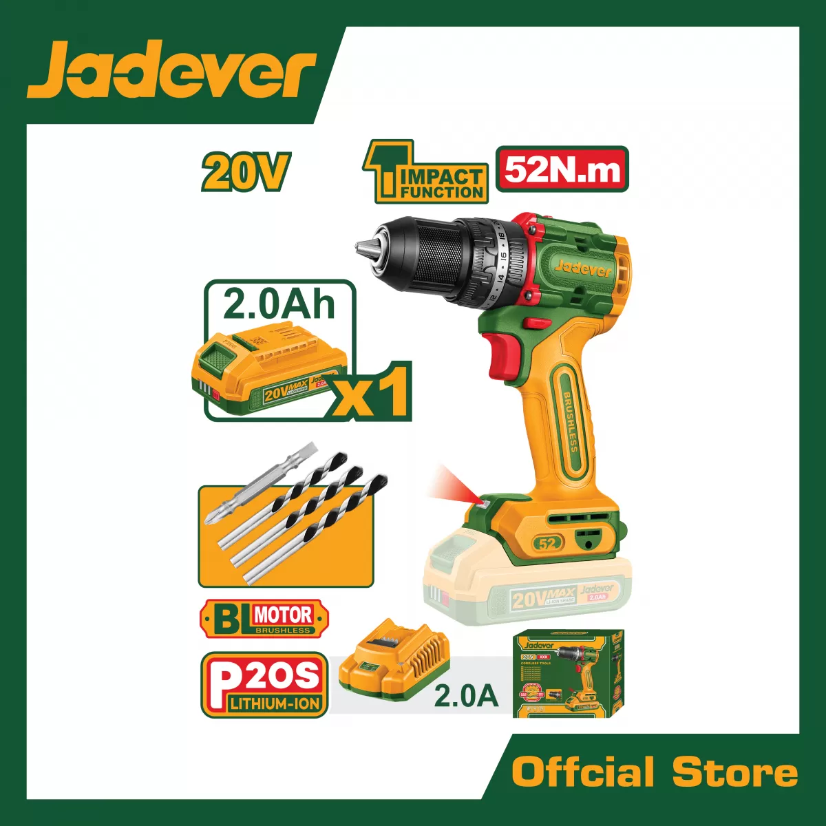 สว่านแบตเตอรี่ไร้สาย 20V.(แบตเตอรี่+ที่ชาร์จ)