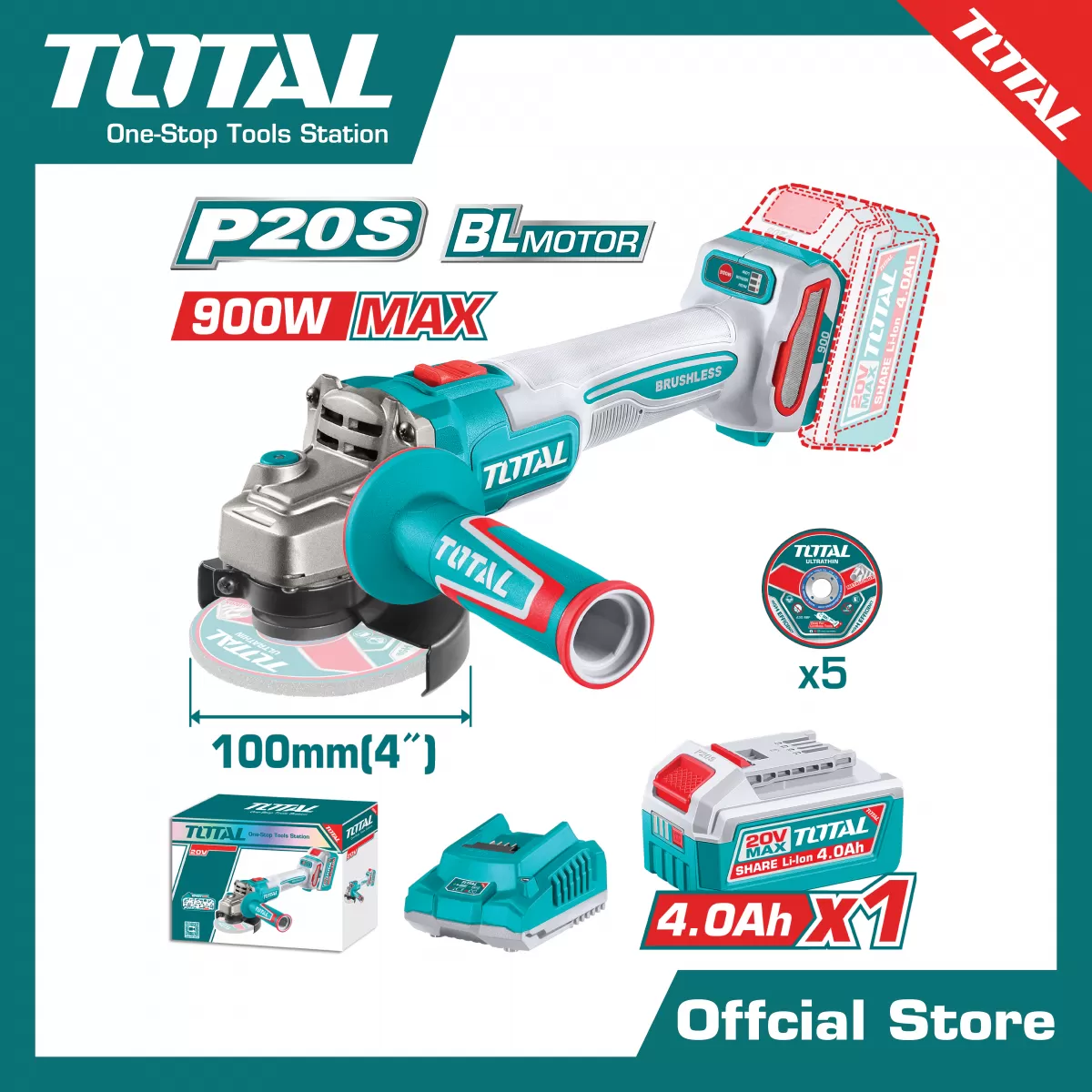 เครื่องเจียรแบตเตอรี่ไร้สาย20V (แบตเตอรี่+ที่ชาร์จ)