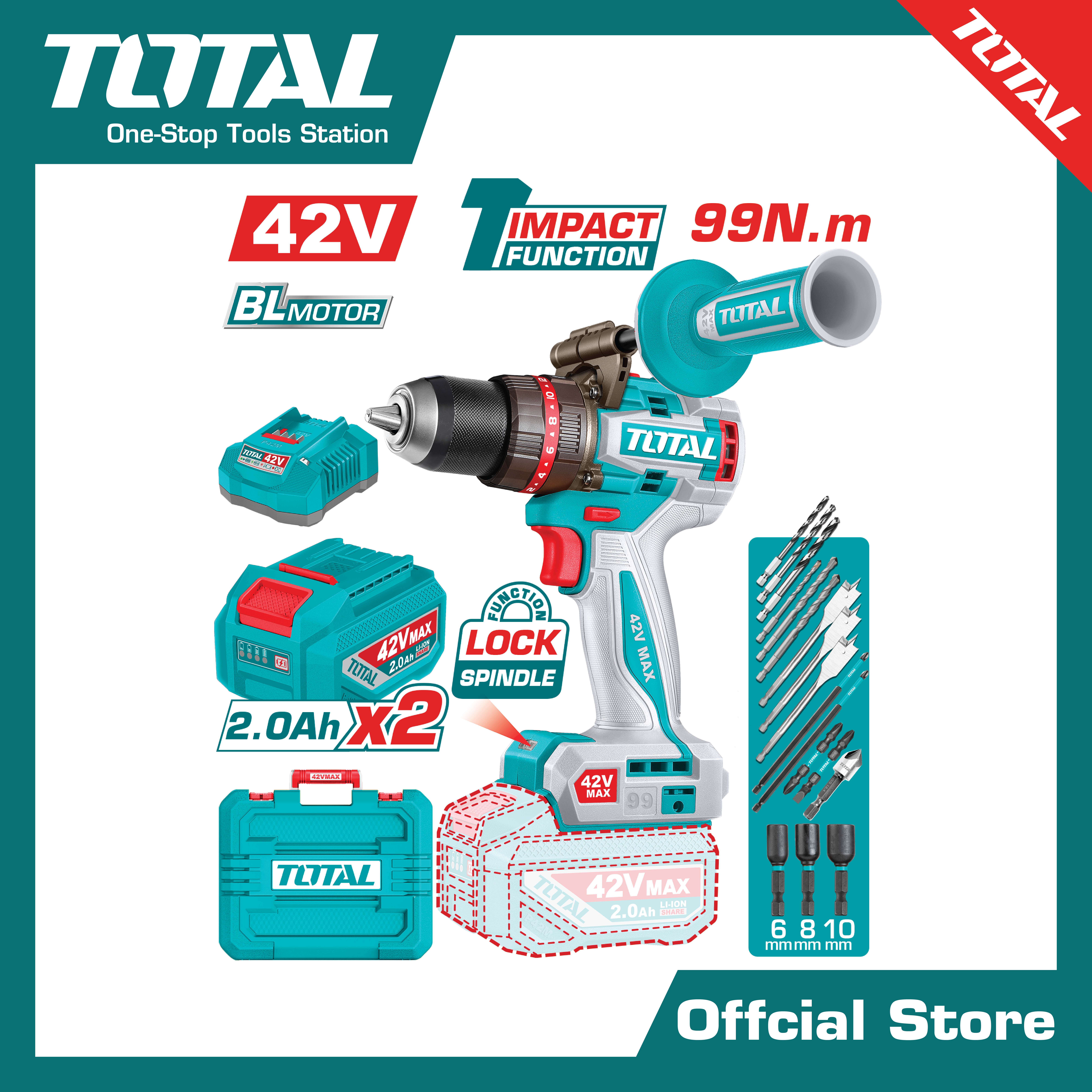 สว่านกระแทกแบตเตอรีไร้สาย 42V.(แบตเตอรี่+ที่ชาร์จ)