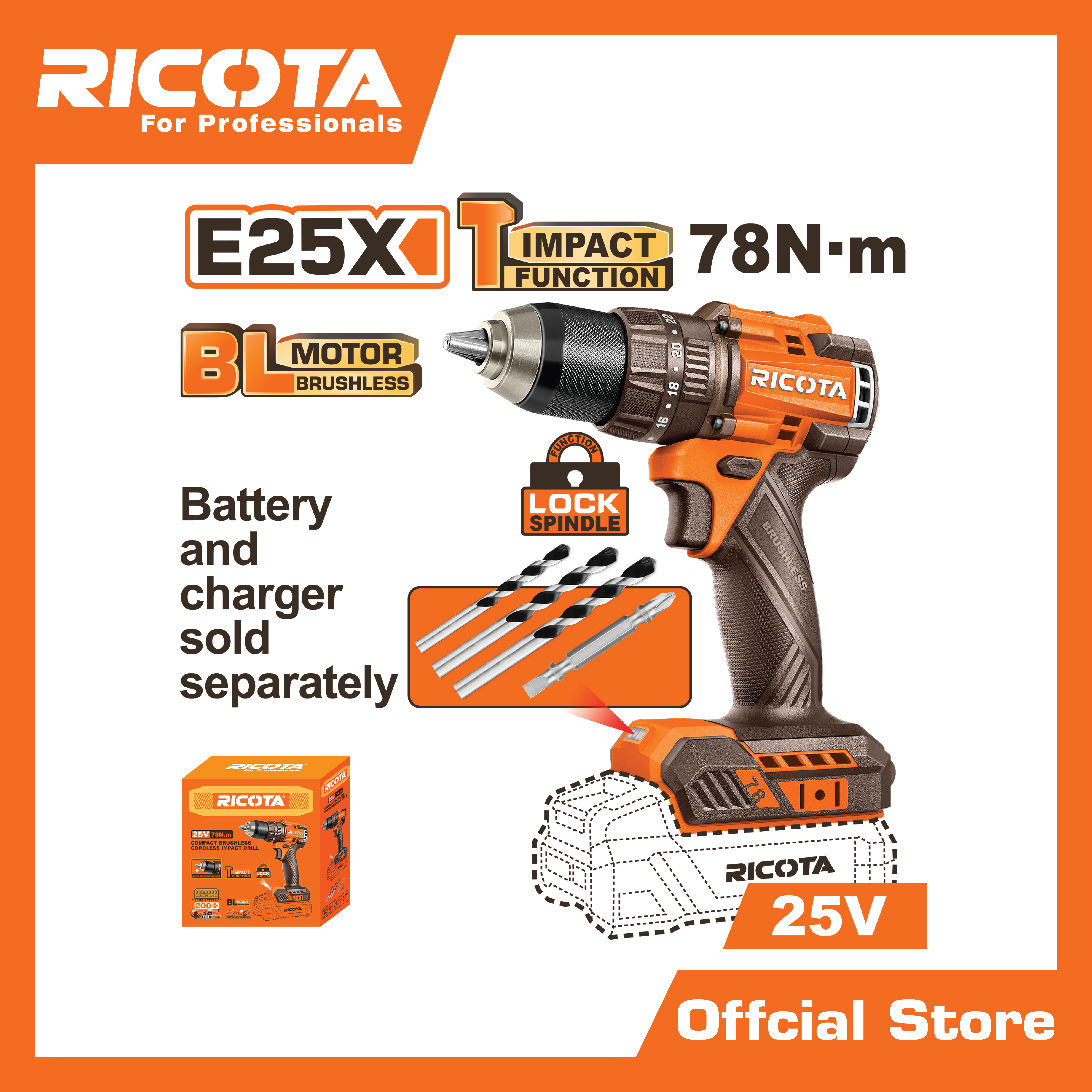 สว่านกระแทกแบตเตอรี่ไร้สาย 25V.