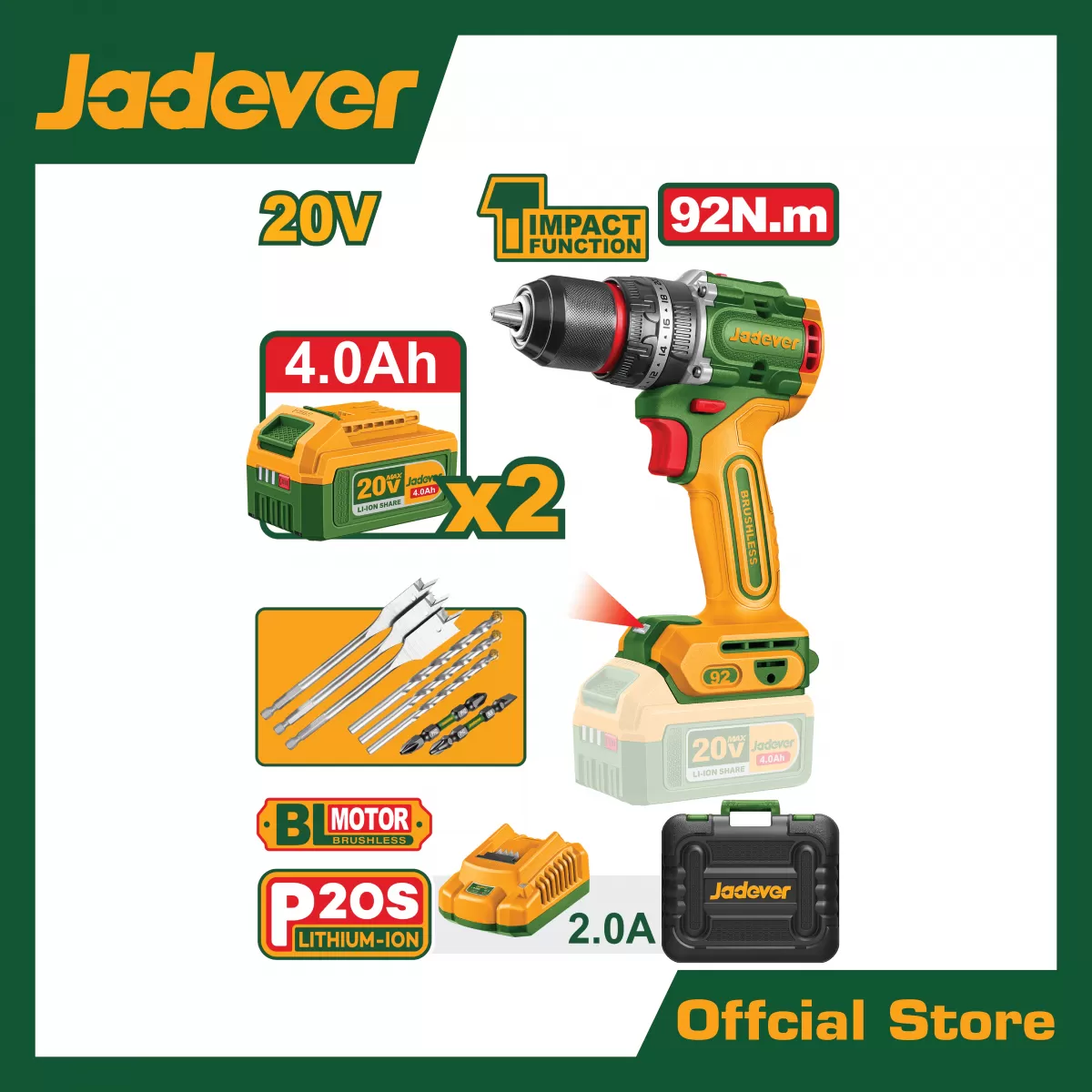 สว่านแบตเตอรี่ไร้สาย 20V.(แบตเตอรี่+ที่ชาร์จ)