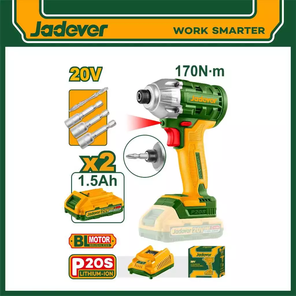 JADEVER สว่านไขควงกระแทกแบตเตอรี่ไร้สาย20V 1/4" #JDCD2512